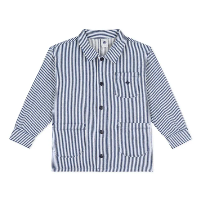 Striped Organic Cotton Worker Jacket | Blue