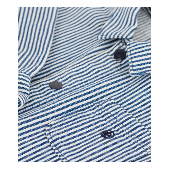 Striped Organic Cotton Worker Jacket | Blue