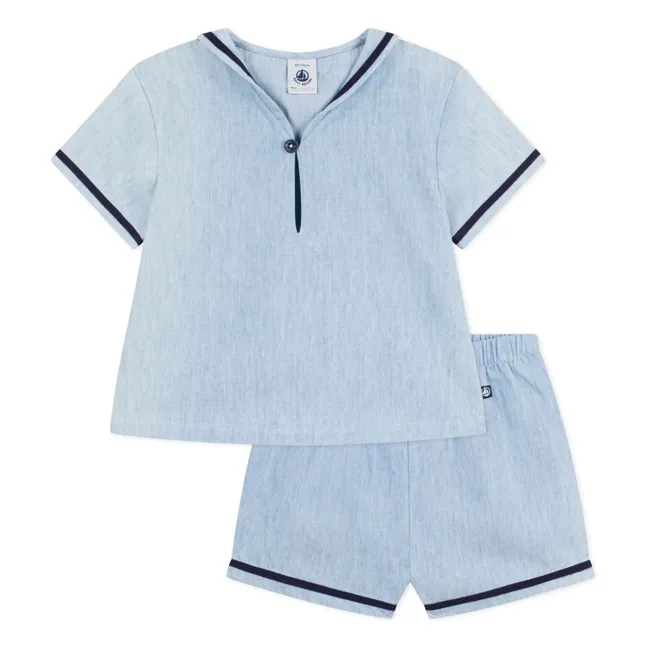 Conjunto de top y cuello de chambray | Azul Claro