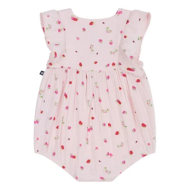 Barboteuse Fleurie Gaze de Coton Bio | Rose