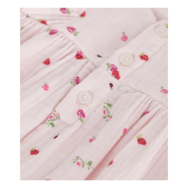 Barboteuse Fleurie Gaze de Coton Bio | Rose