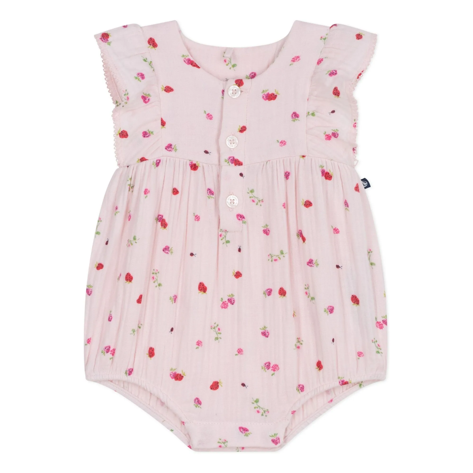 Petit Bateau Girls Pink Organic Cotton Gauze Floral Romper