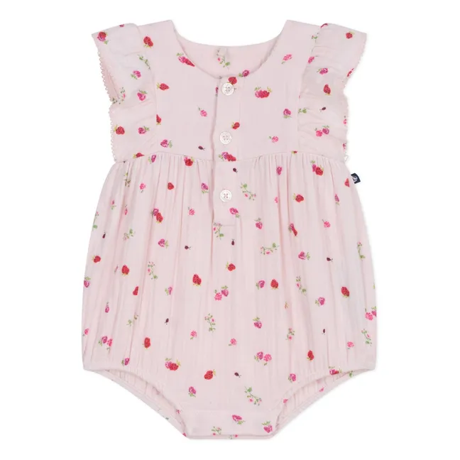 Barboteuse Fleurie Gaze de Coton Bio | Rose