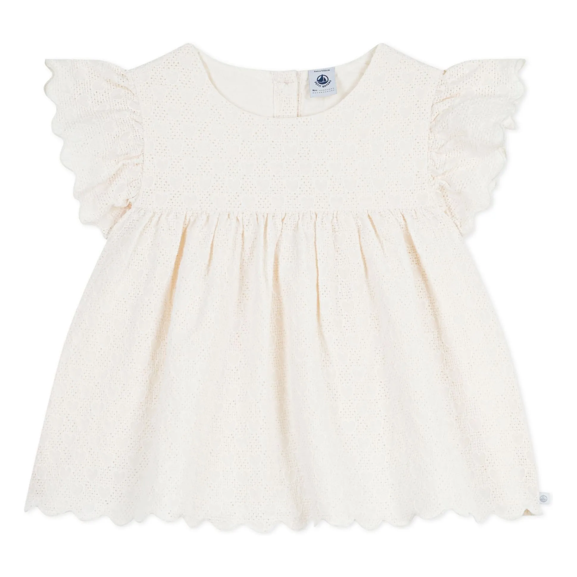 Petit Bateau Girls Ecru Blouse Broderie Anglaise Organic Cotton
