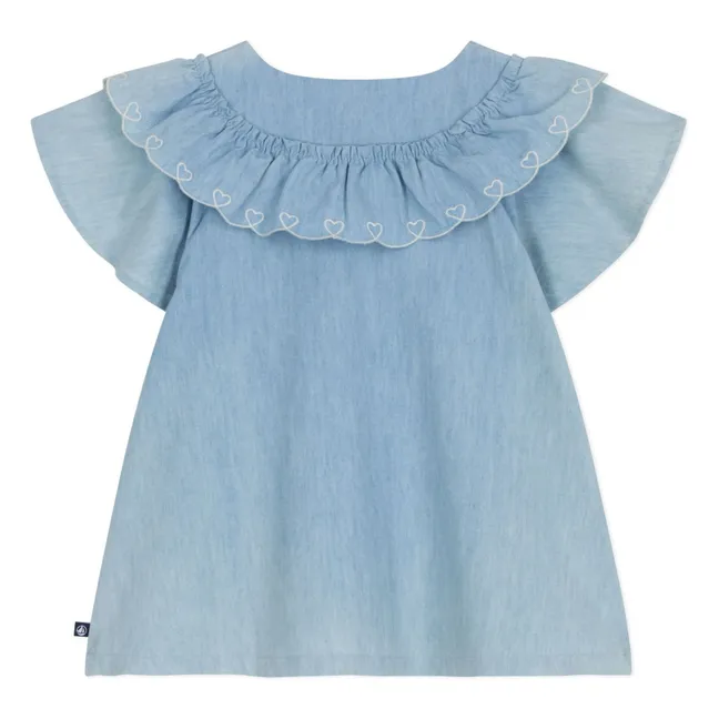 Blouse Froncée Chambray Coton Bio | Bleu Clair