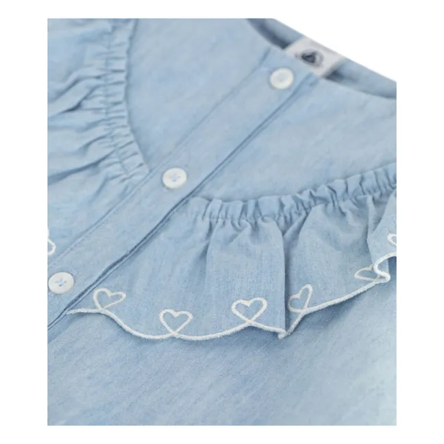 Blouse Froncée Chambray Coton Bio | Bleu Clair