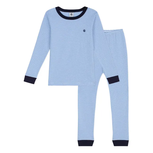 Milleraies Organic Cotton Fitted Striped Pyjamas | Blue