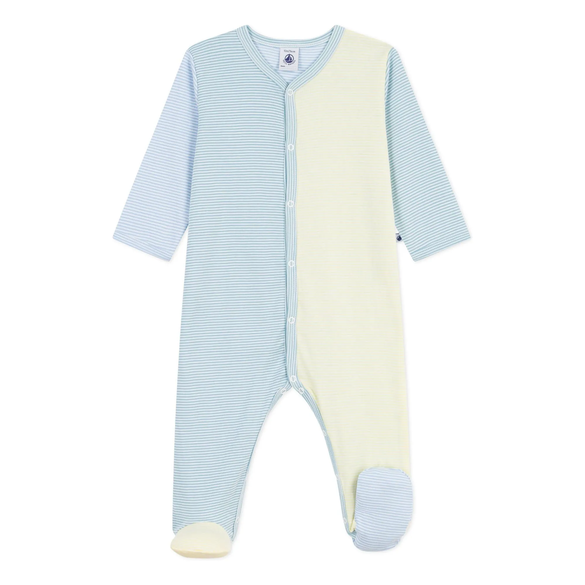 Petit Bateau Girls Green Pyjamas Dors Bien Colorblock Rayé Milleraies Coton Bio