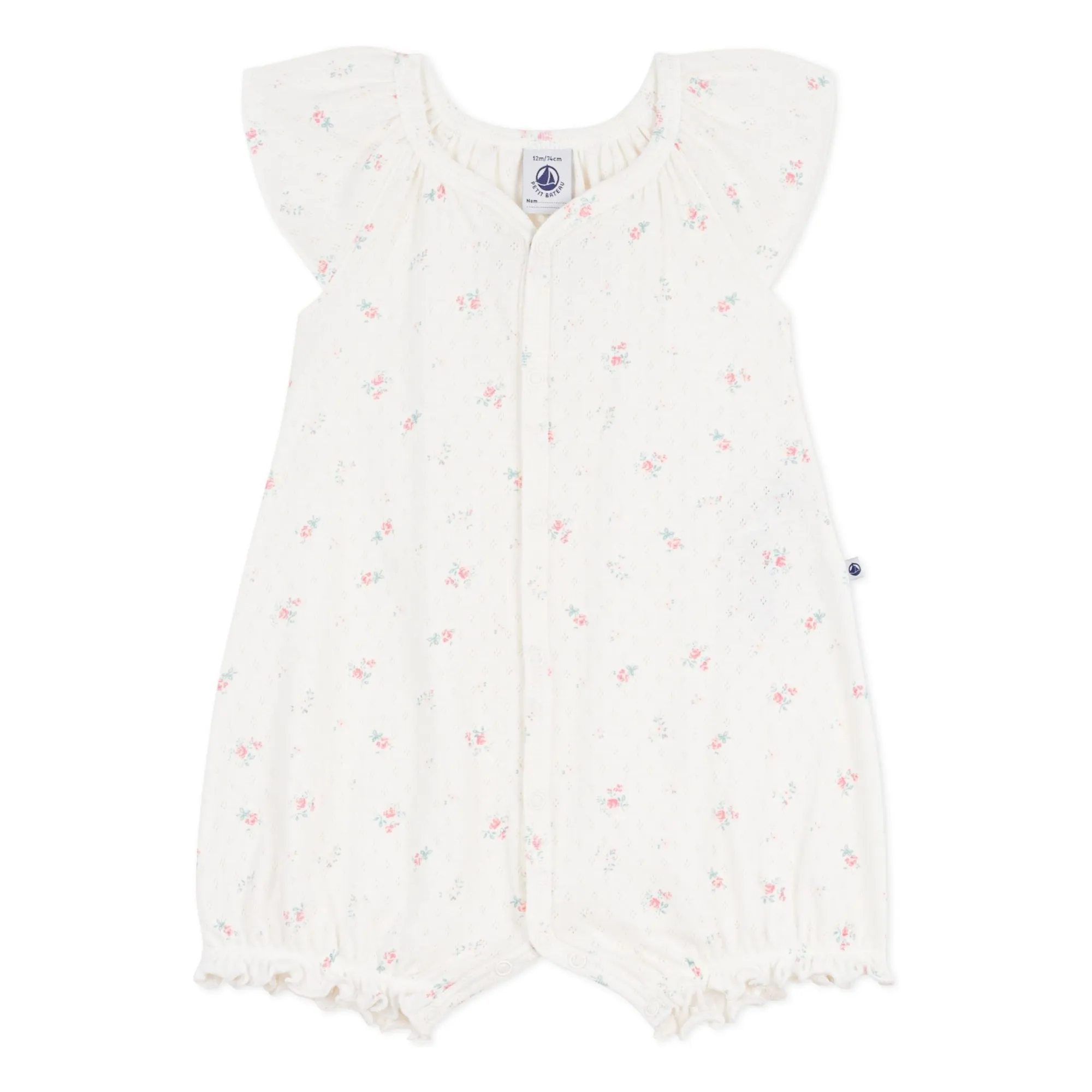 Petit Bateau Girls White Pyjama Combishort Ajouré Fleuri