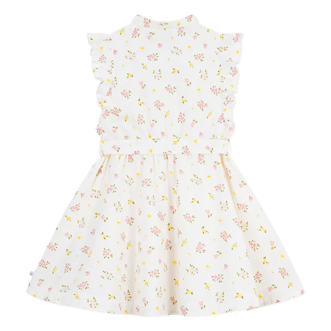 Vestido floral sin mangas de algodón orgánico | Blanco