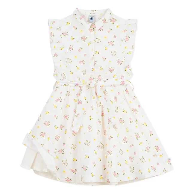 Robe Sans Manches Fleurie Coton Bio | Blanc