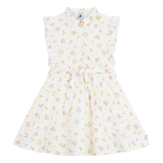 Vestido floral sin mangas de algodón orgánico | Blanco