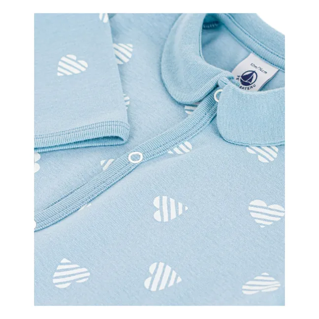 Pijama Dormir Bien Corazones a Rayas | Azul Cielo