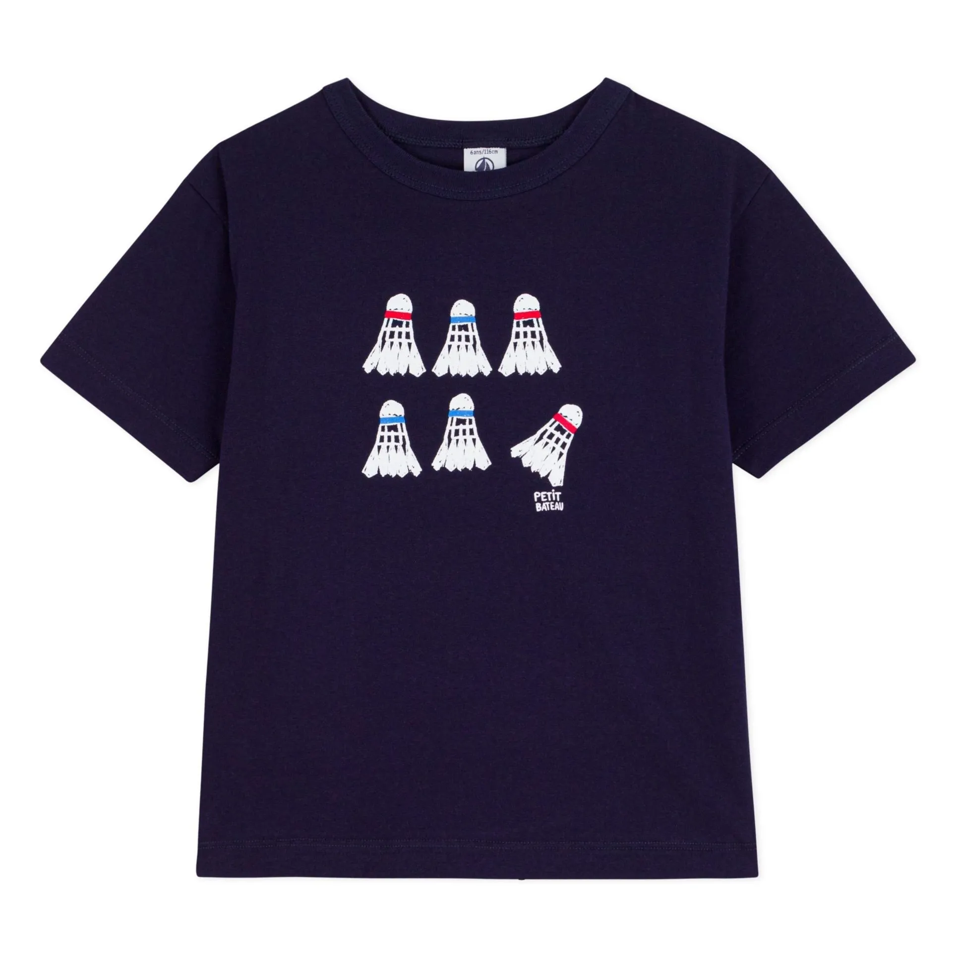 Petit Bateau Boys Navy Blue Badminton Organic Cotton Loose T-Shirt
