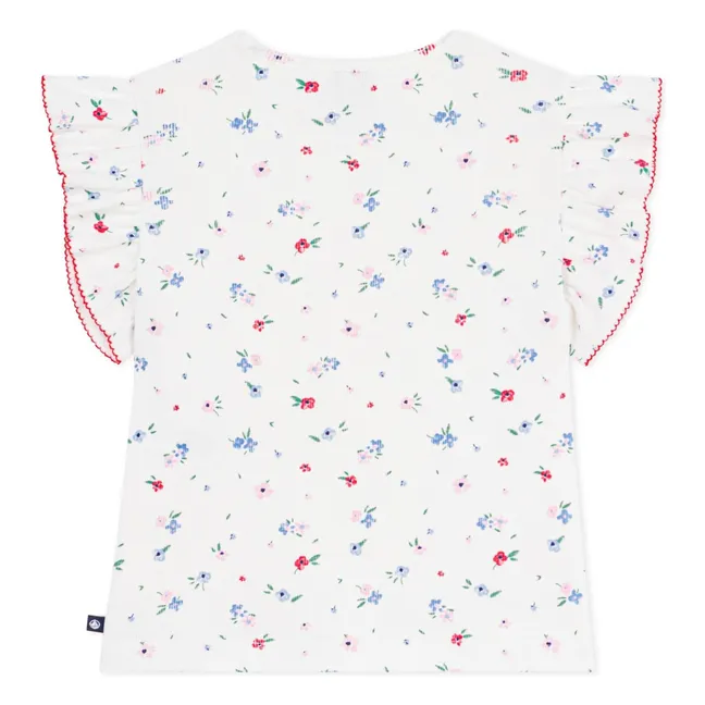T-shirt Fleuri Côtelé | Blanc