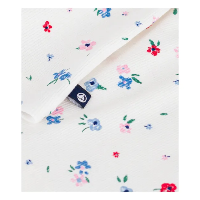 T-shirt Fleuri Côtelé | Blanc