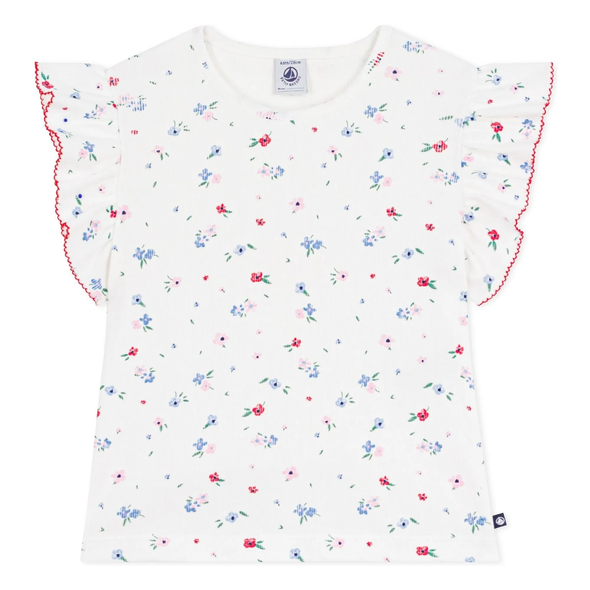 Petit Bateau Girls White Ribbed T-Shirt