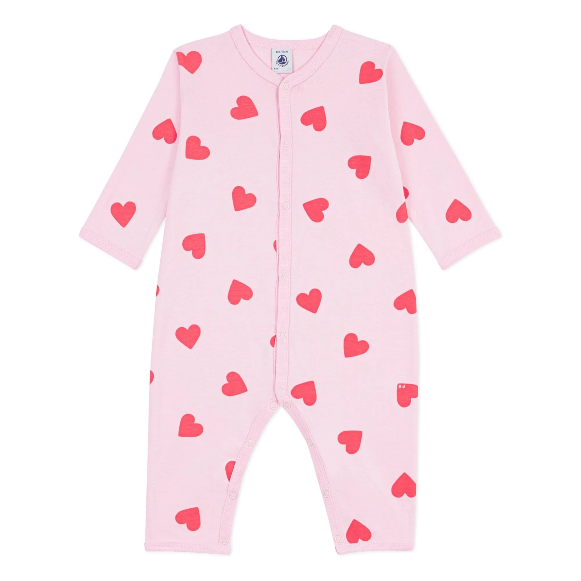 Petit Bateau Girls Pink Sleep Well Hearts Footless Pyjamas