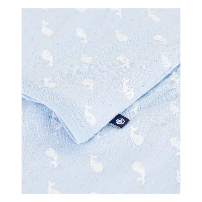 Conjunto de pantalón y manta Tubique Whale de algodón orgánico | Azul Claro