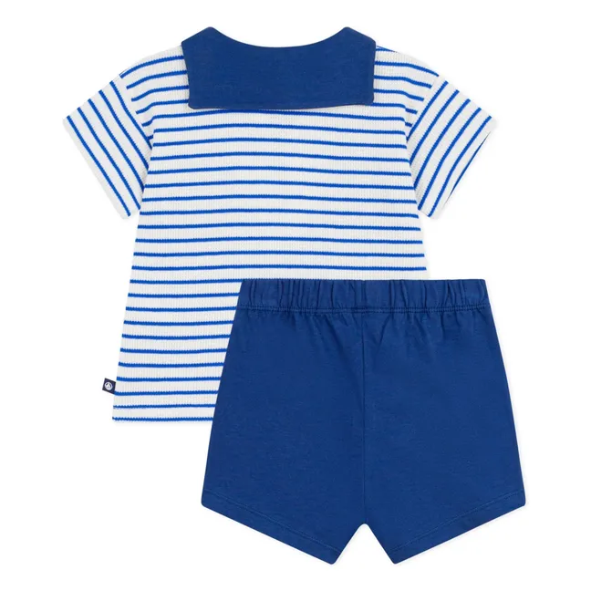 Ensemble T-shirt et Short Nid d'Abeille Coton Bio | Bleu