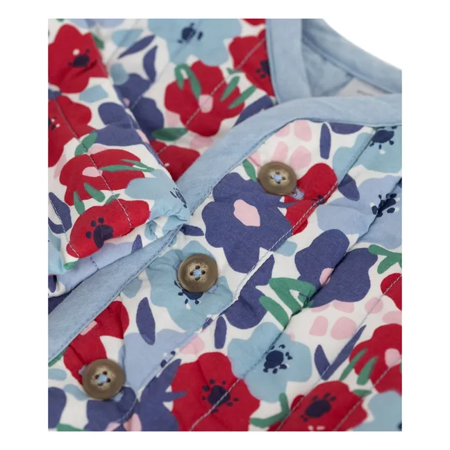 Veste Matelassée Fleurie Coton Bio | Bleu