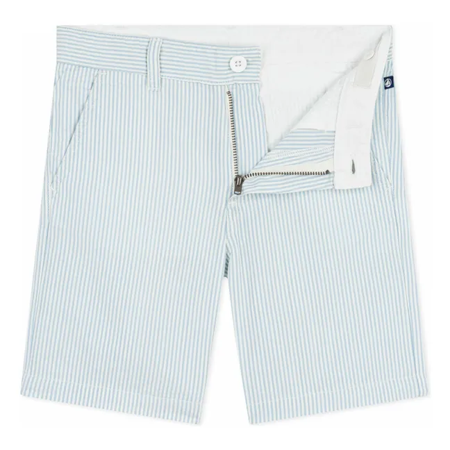 Bermuda Rayé Seersucker Coton Bio | Bleu Clair