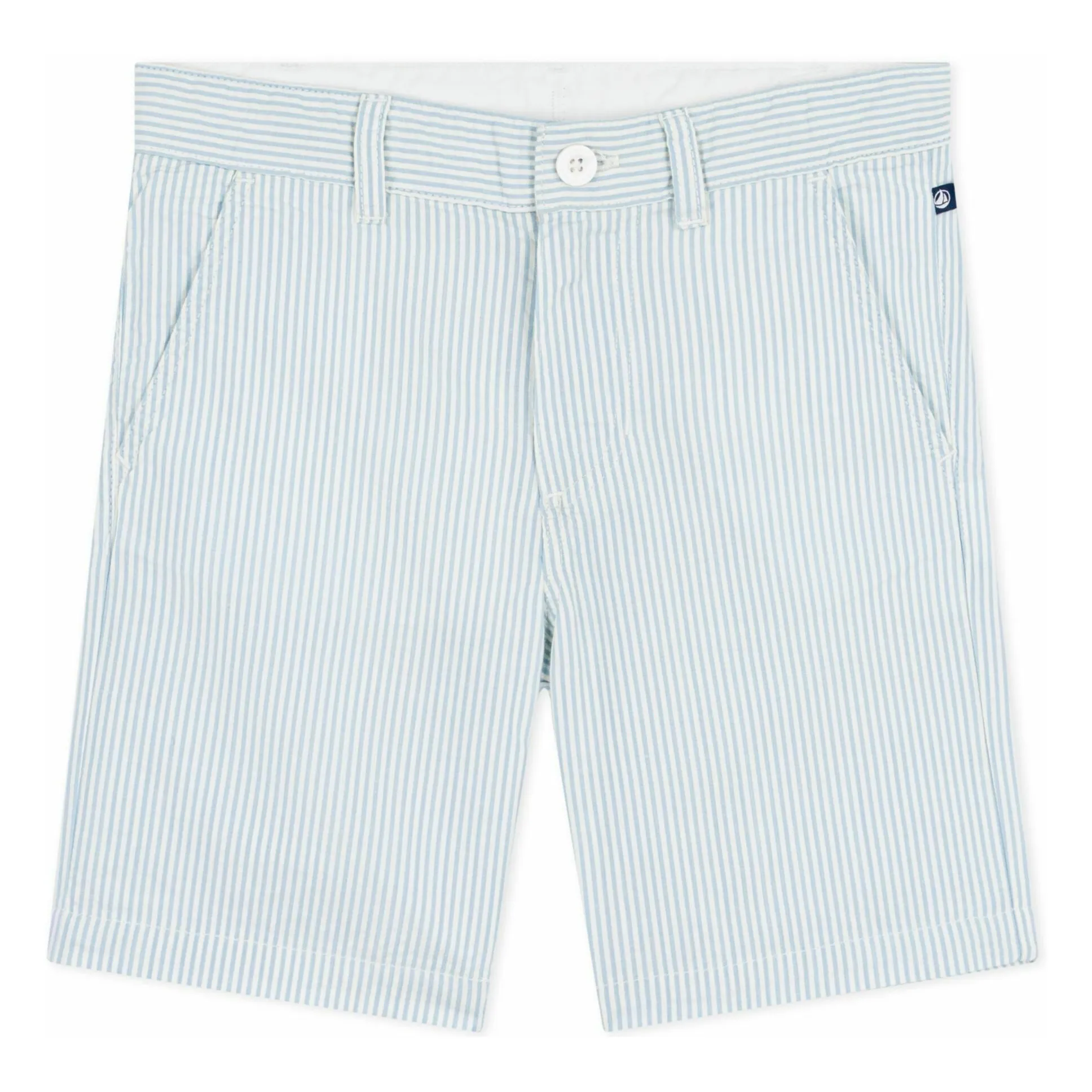 Petit Bateau Boys Light Blue Striped Bermuda Shorts Seersucker Organic Cotton