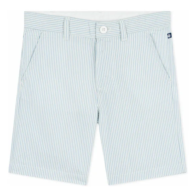 Bermuda Rayé Seersucker Coton Bio | Bleu Clair