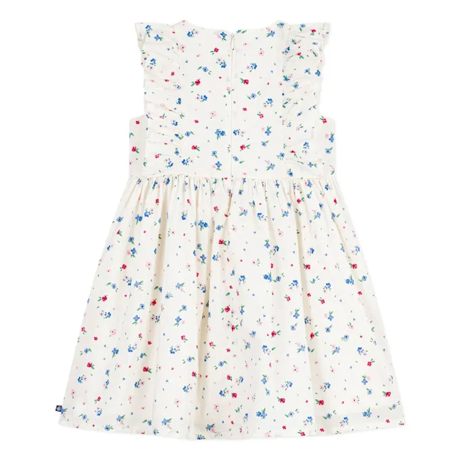 Robe Volants Fleurie Popeline Coton Bio | Blanc