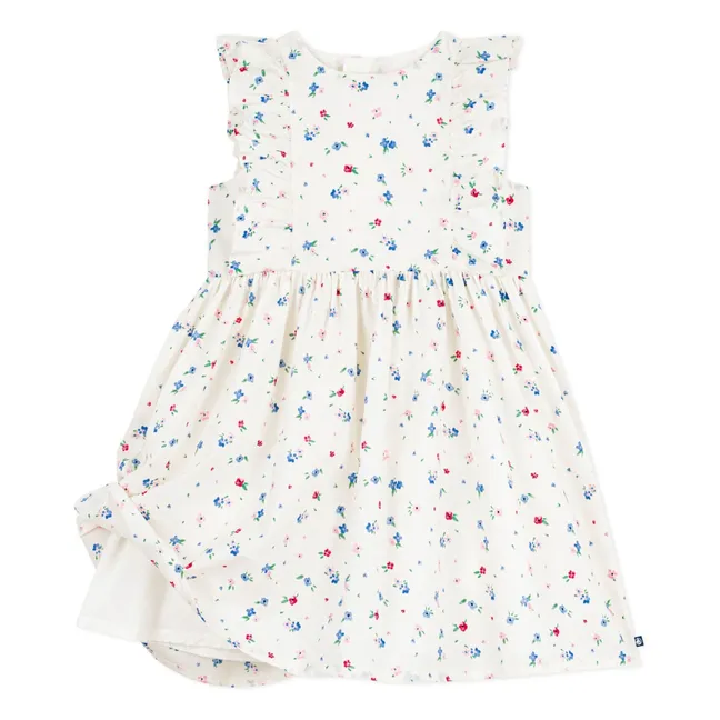 Robe Volants Fleurie Popeline Coton Bio | Blanc