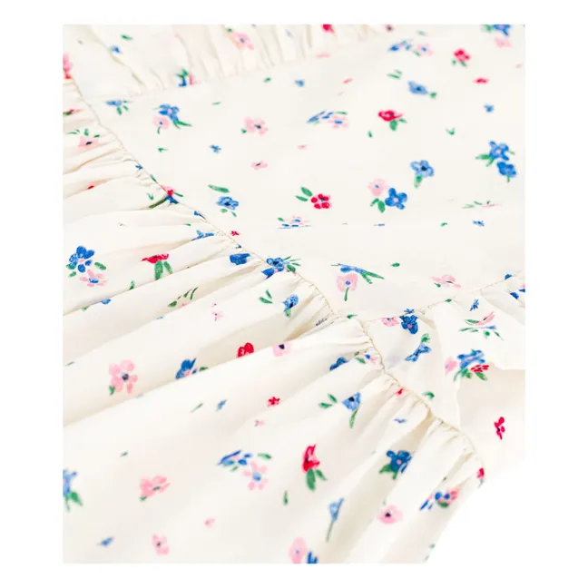 Vestido con volante floral de popelina de algodón orgánico | Blanco