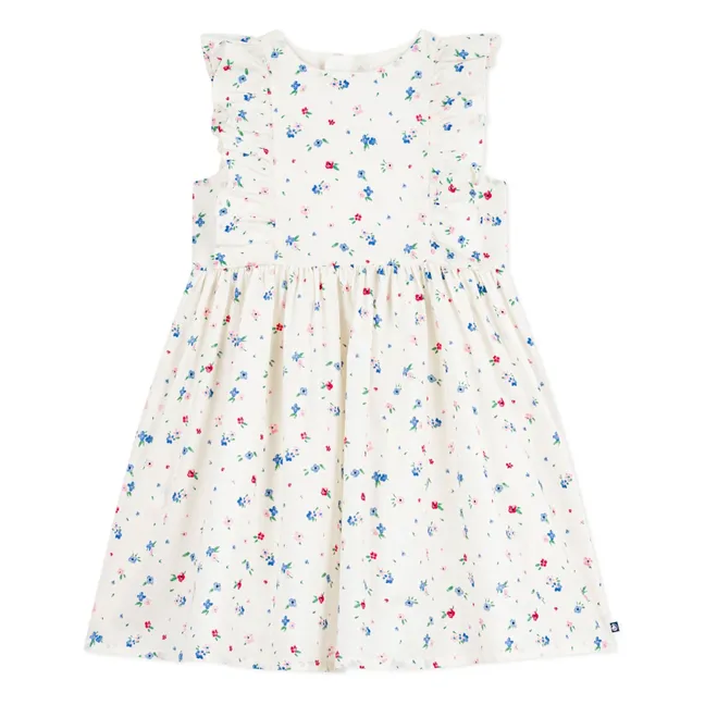 Robe Volants Fleurie Popeline Coton Bio | Blanc