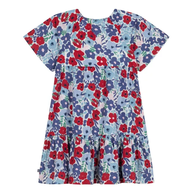 Robe Fleurie Popeline Coton Bio | Bleu