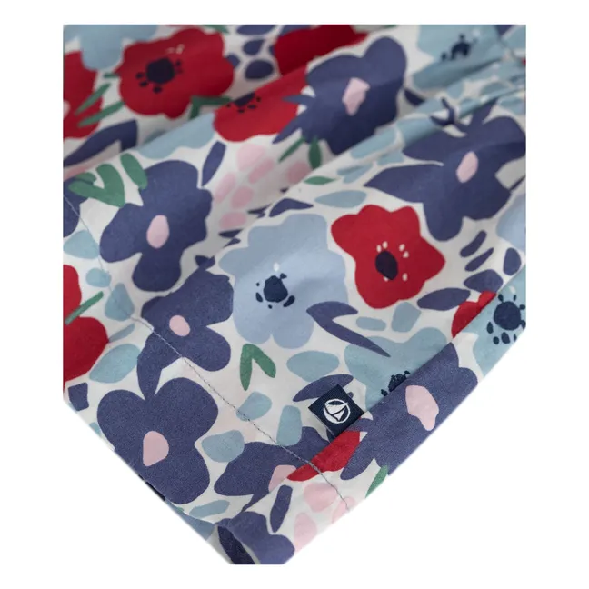 Vestido floral de popelina de algodón orgánico | Azul
