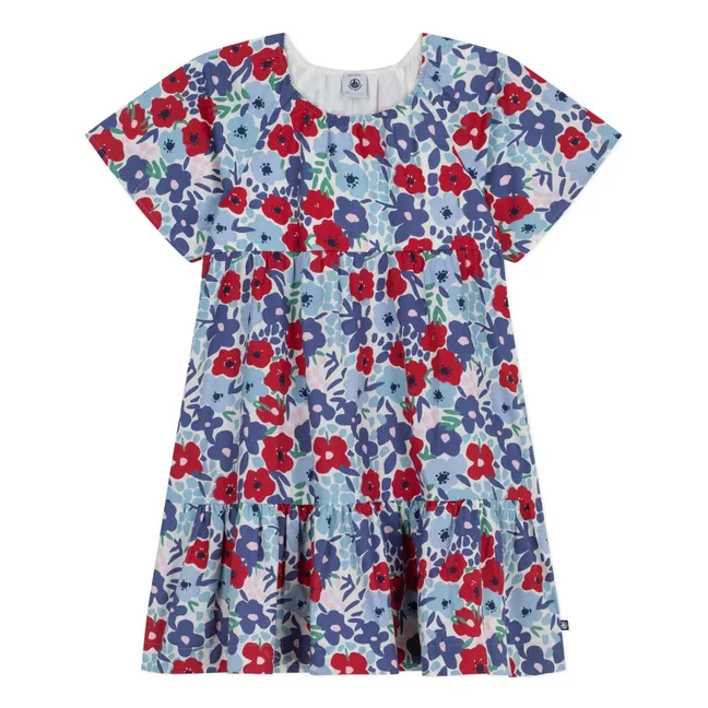 Vestido floral de popelina de algodón orgánico | Azul