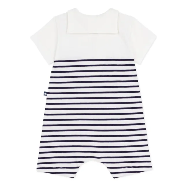 Striped Organic Cotton Playsuit | White