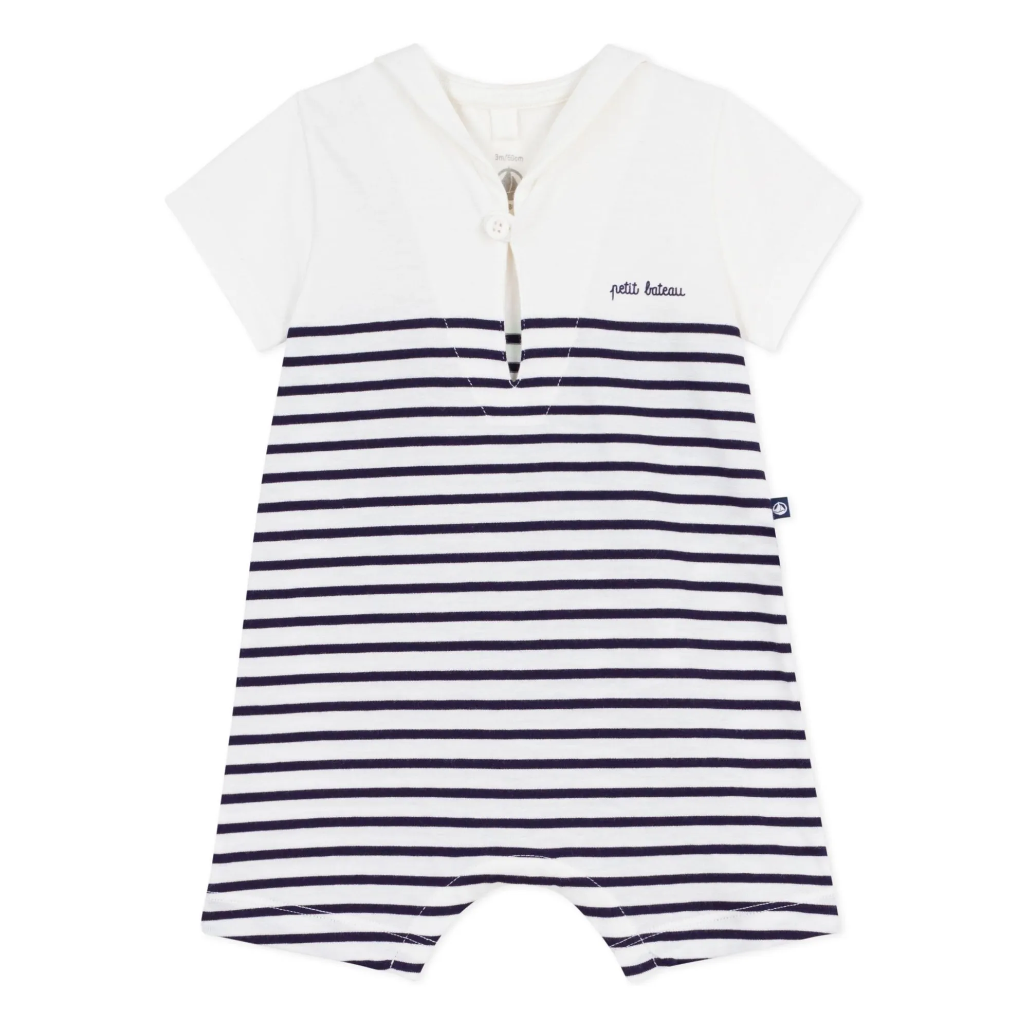 Petit Bateau White Striped Organic Cotton Playsuit