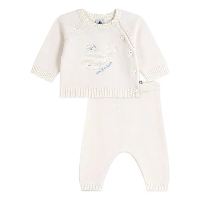 Conjunto de jersey y pantalón de lana Whale | Blanco