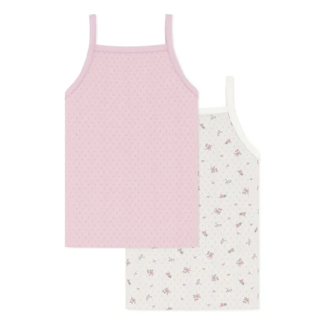 Lote 2 Camisetas de tirantes caladas con flores | Rosa