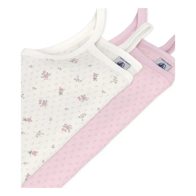 Lote 2 Camisetas de tirantes caladas con flores | Rosa
