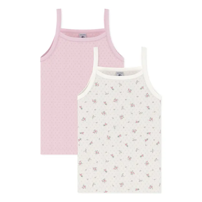 Lote 2 Camisetas de tirantes caladas con flores | Rosa