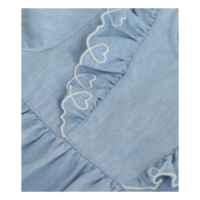 Vestido de chambray bordado | Azul Claro