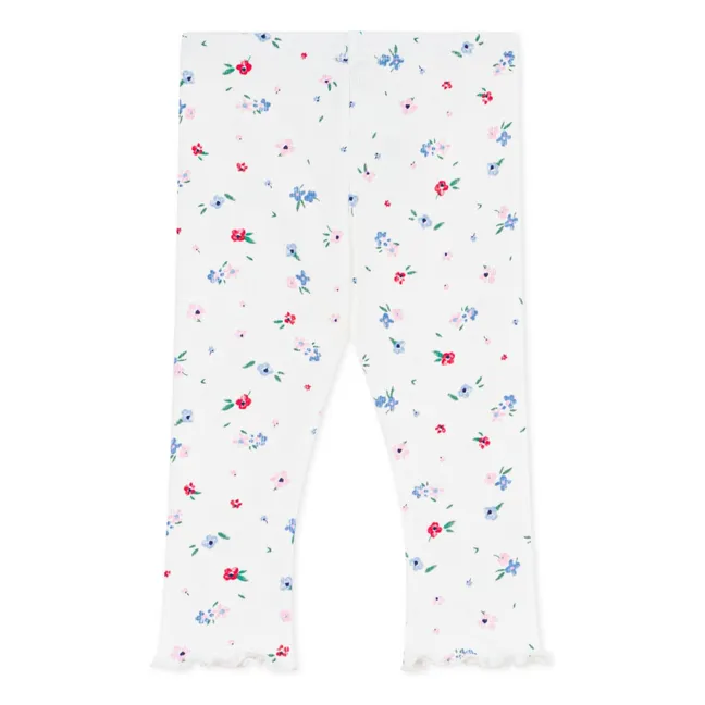 Legging Côtelé Fleuri | Blanc