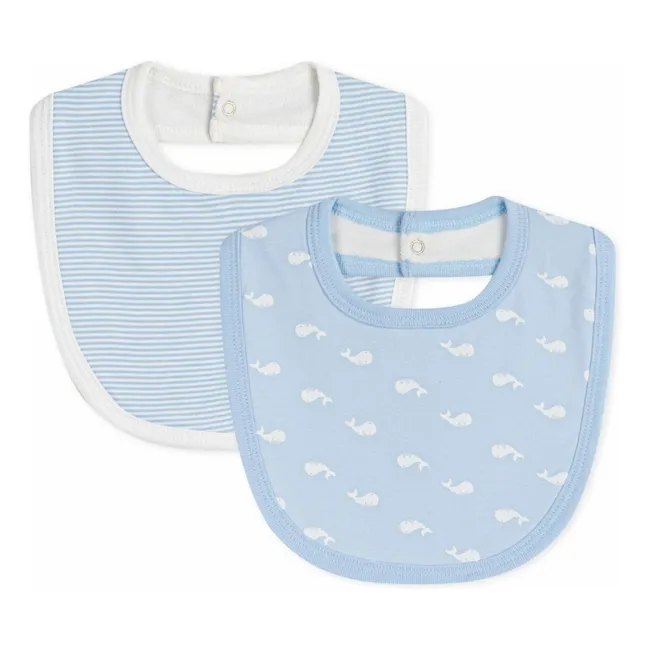 Set de 2 Baberos Ballena Algodón Ecológico | Azul