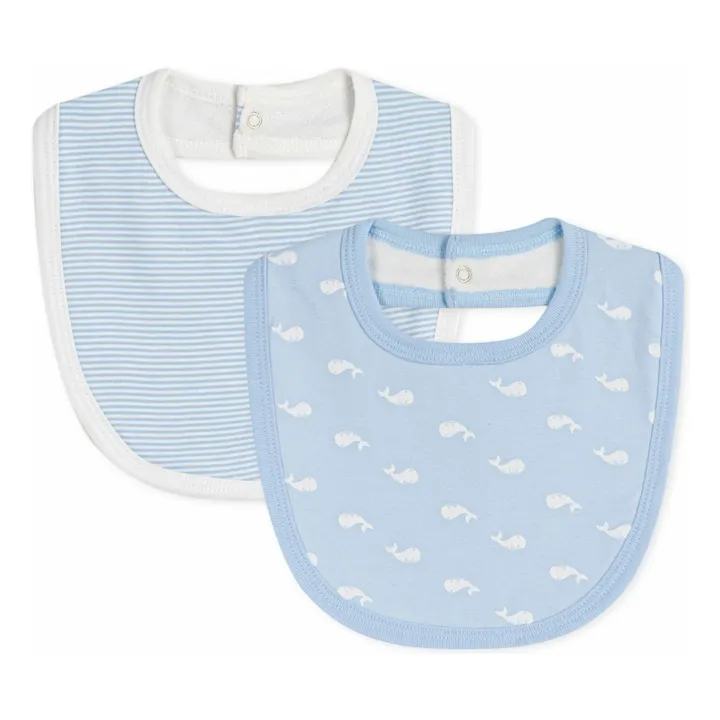Set of 2 Organic Cotton Whale Bibs | Blue- Product image n°0