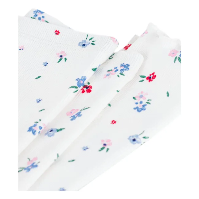 Legging Côtelé Fleuri | Blanc