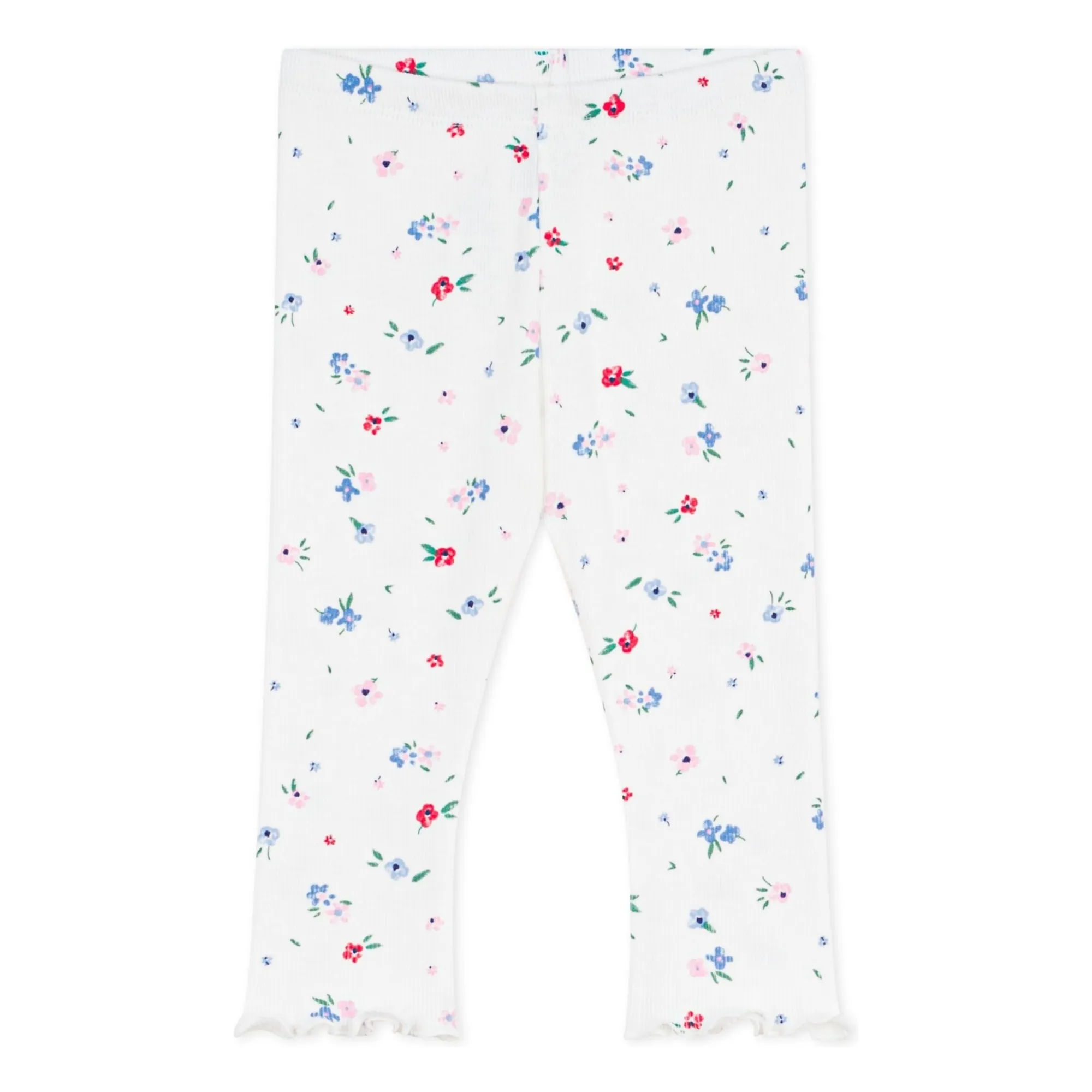 Petit Bateau Girls White Floral Ribbed Legging