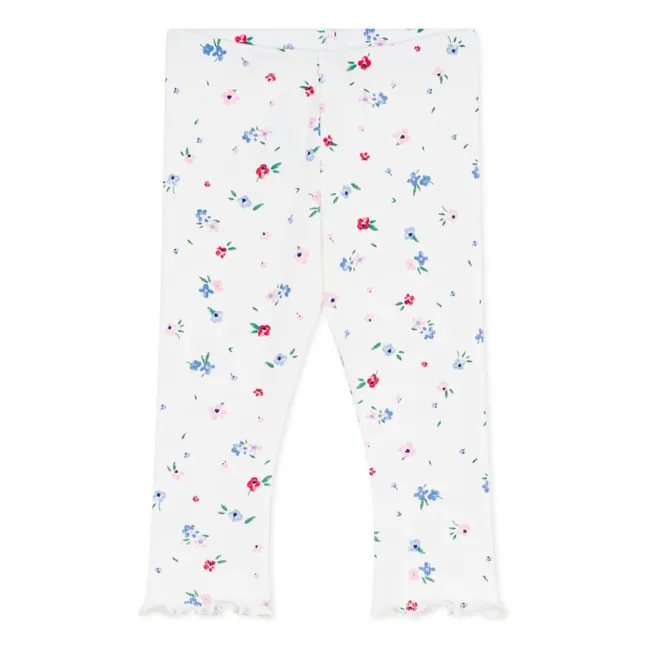 Legging Côtelé Fleuri | Blanc