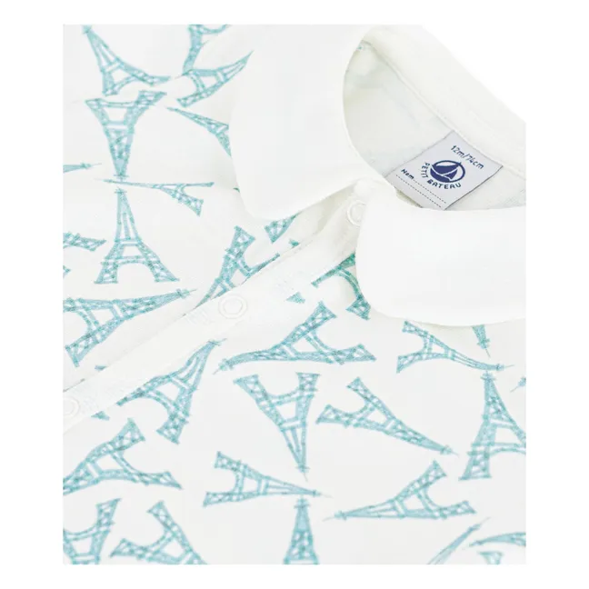 Pyjama Combishort Tour Eiffel Coton Bio | Blanc