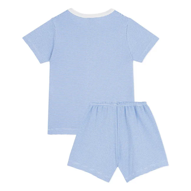 Pyjama Short Rayé Coton Bio | Bleu
